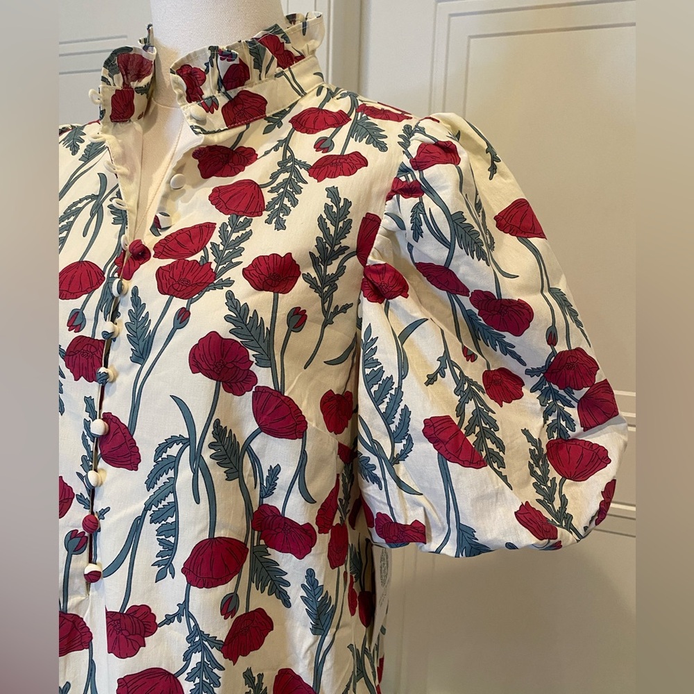 Hyacinth House Tuckernuck Midi Dress Red Floral Print Puff Sleeves Small NWT - Picture 5 of 11